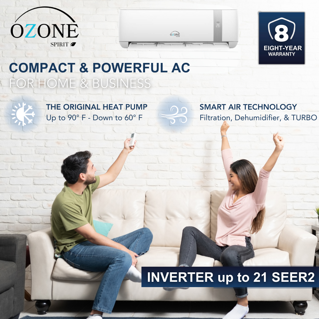 Ozone 24,000 BTU AC + Heat Kit 220v; 21 Seer, 10 HSPF2 Inverter AHRI + ETL Certified