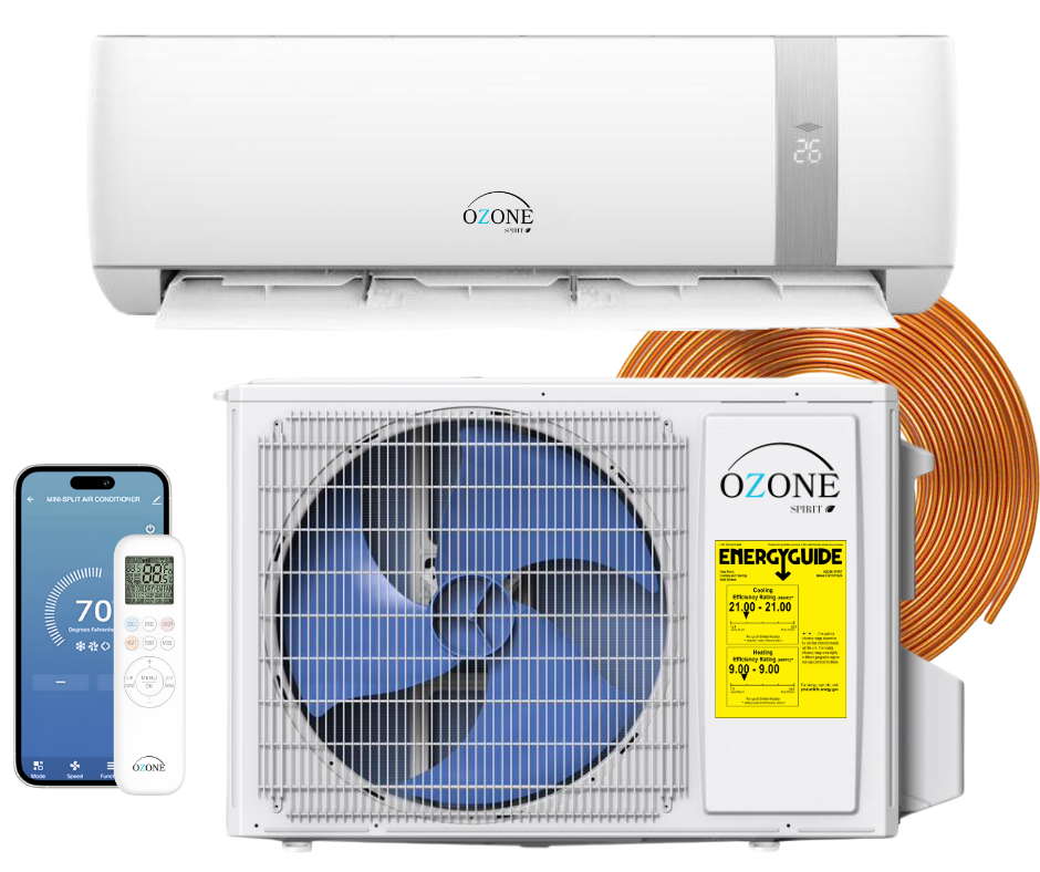 Ozone 18,000 BTU AC + Heat Kit 220v; 21 Seer, 10 HSPF2 Inverter AHRI + ETL Certified